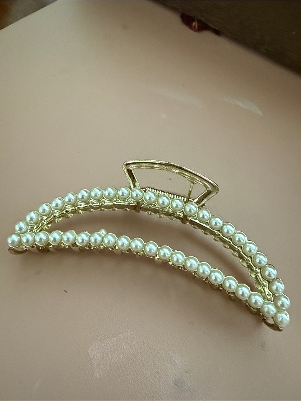 Pearl-Trim Gold Hair Claw Clip - Women Accessories